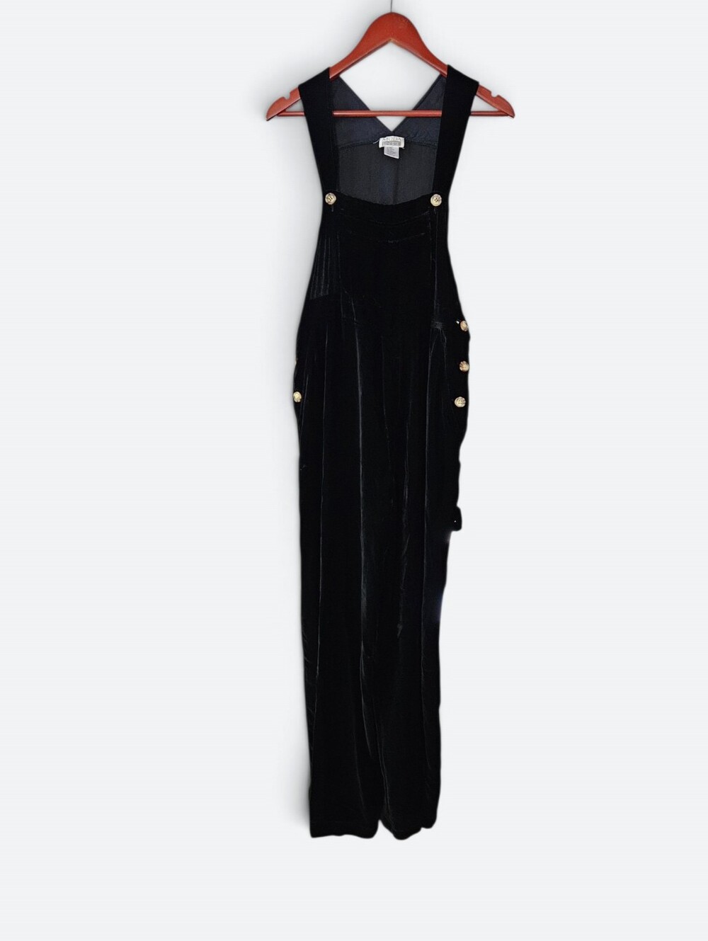 Moda Int'l Vintage Black Velvet Velour  Silk Blend Wide Leg Overalls Romper M